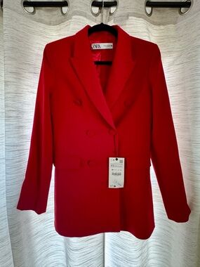 Zara Double-Breasted Red Blazer